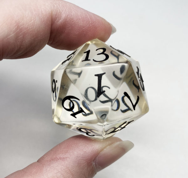 Shimmer Black Raised Number d20, 34mm Handmade Resin Die - Image 2