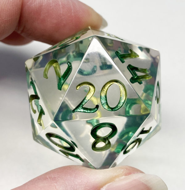 Green Ombre Ink d20, 37mm Handmade Resin Die