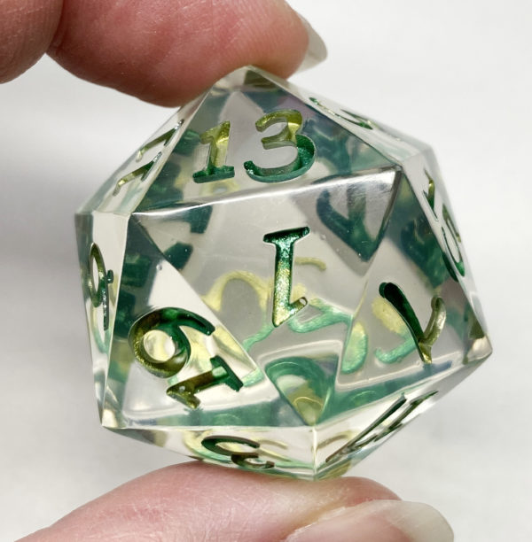 Green Ombre Ink d20, 37mm Handmade Resin Die - Image 2