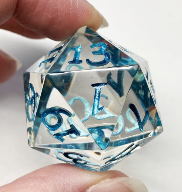 Teal Ombre Ink d20, 37mm Handmade Resin Die - Image 2