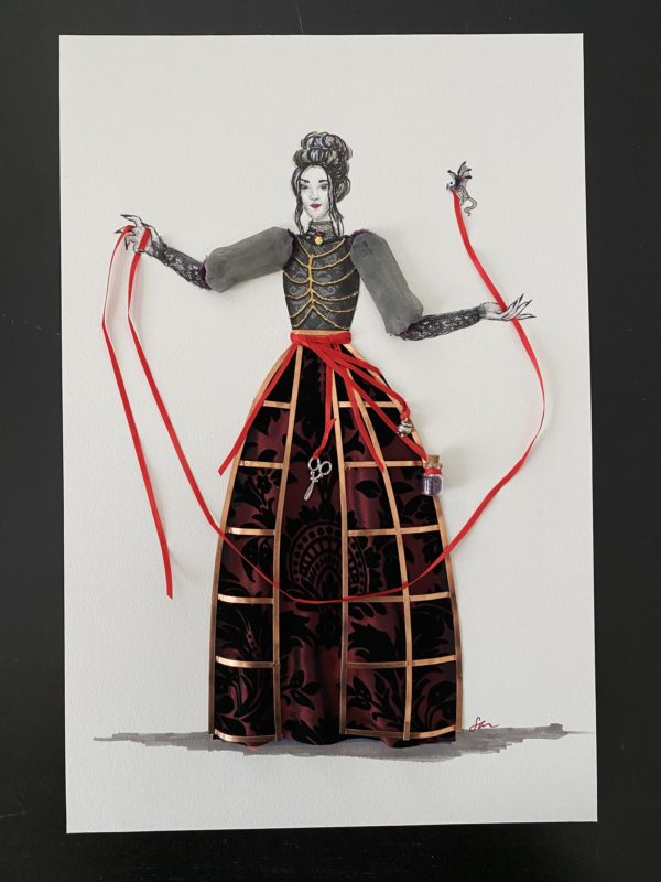 Cages and Ribbon Mixed Media Illustration