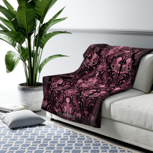 Pink Nameless Bones Sherpa Fleece Throw Blanket - Image 2